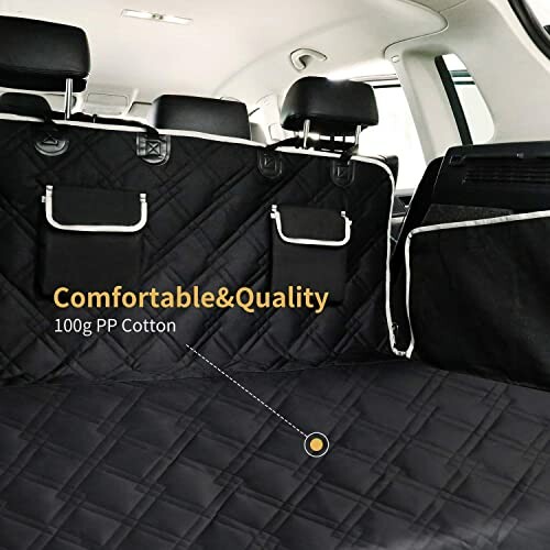 Black quilted car backseat cover with pockets and 100g PP cotton.