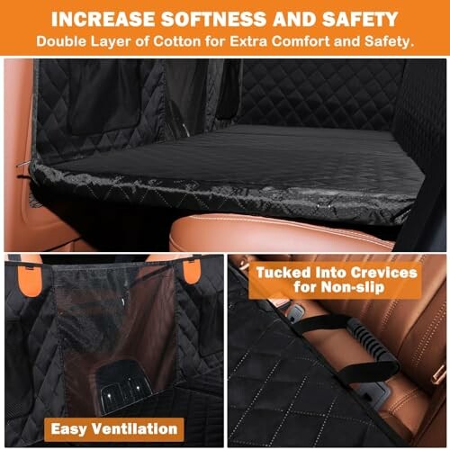 Car seat cover with quilted design, showcasing easy ventilation and non-slip features.