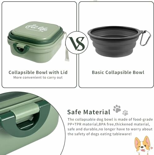 Comparison of collapsible dog bowls with lid and basic version.