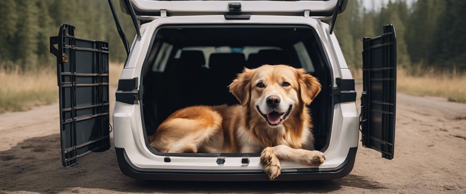 Dog resting inside a travel crate