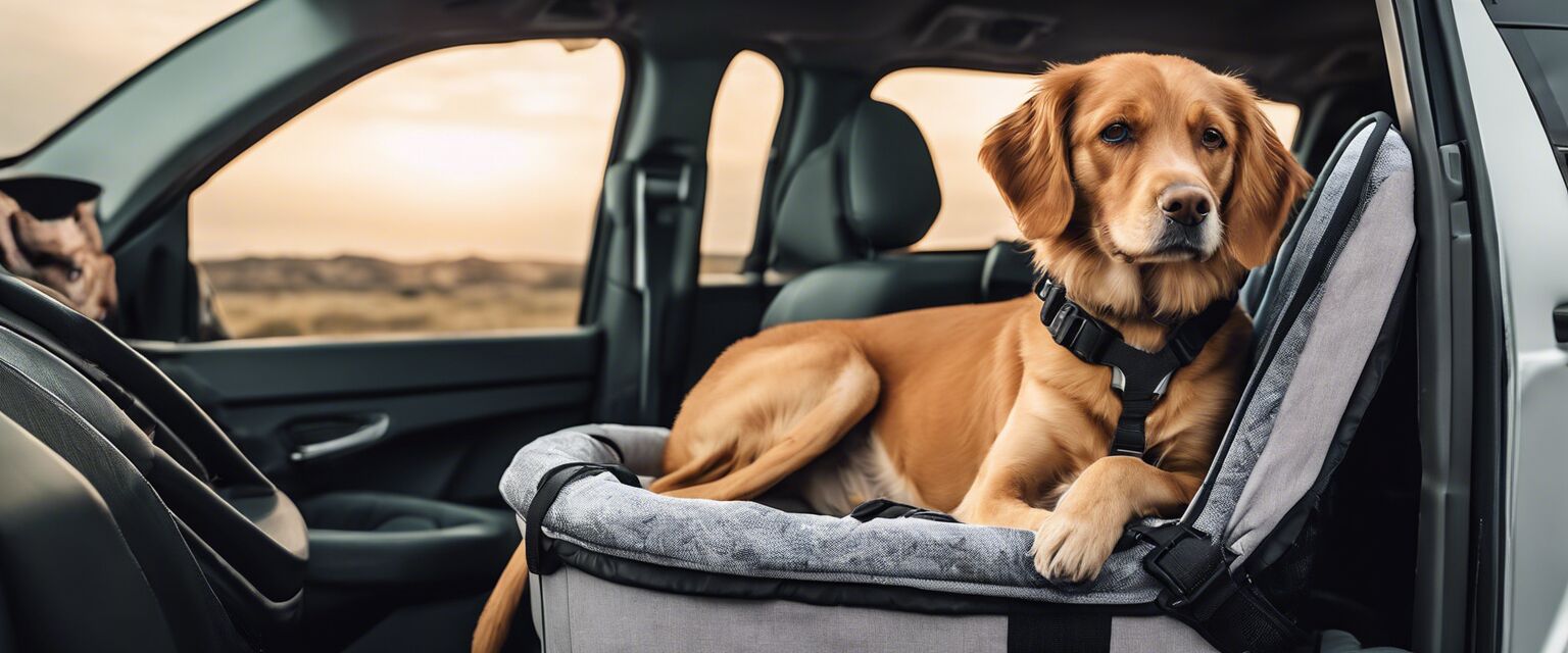 Dog in travel car seat