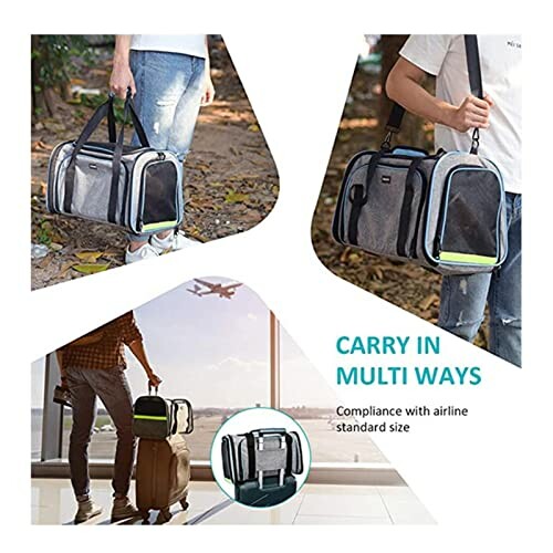 Person carrying a versatile travel bag in different settings.